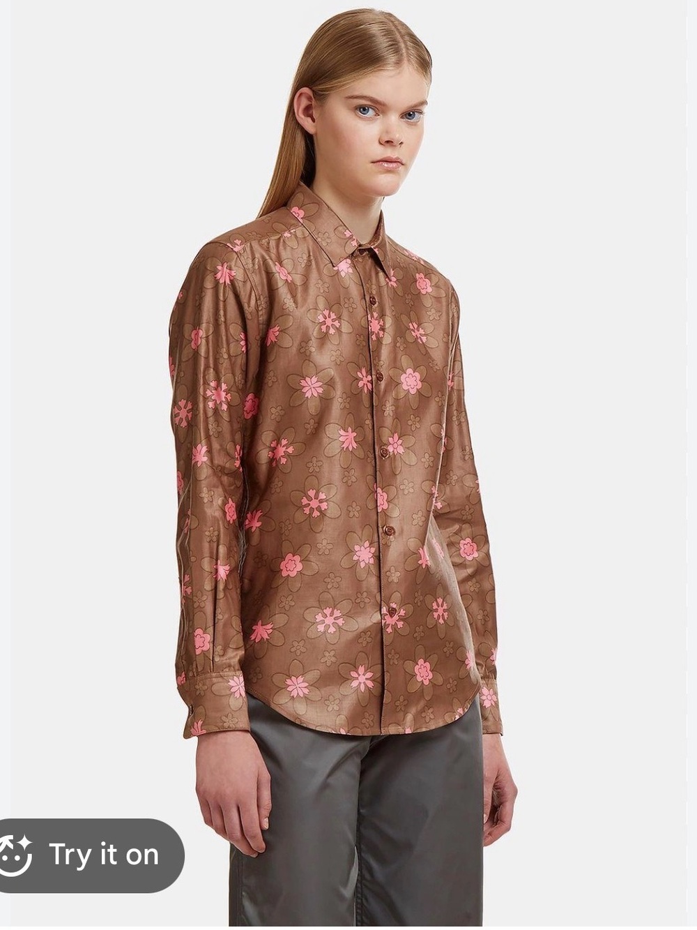 Eckhaus Latta Cotton Floral Button-Down Shirt – Brown Floral Size S Discontinued - Picture 1 of 8